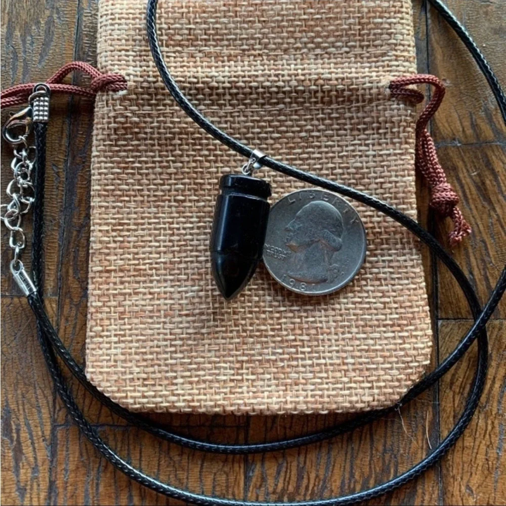 Crystal Bullet Pendant Mens Crystal Necklace Obsidian Necklace Boyfriend Gift